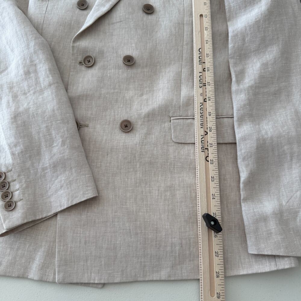 Bar III Linen Blazer 42R Mens Beige Double Breasted Sport Coat Jacket Dinner - Picture 11 of 12